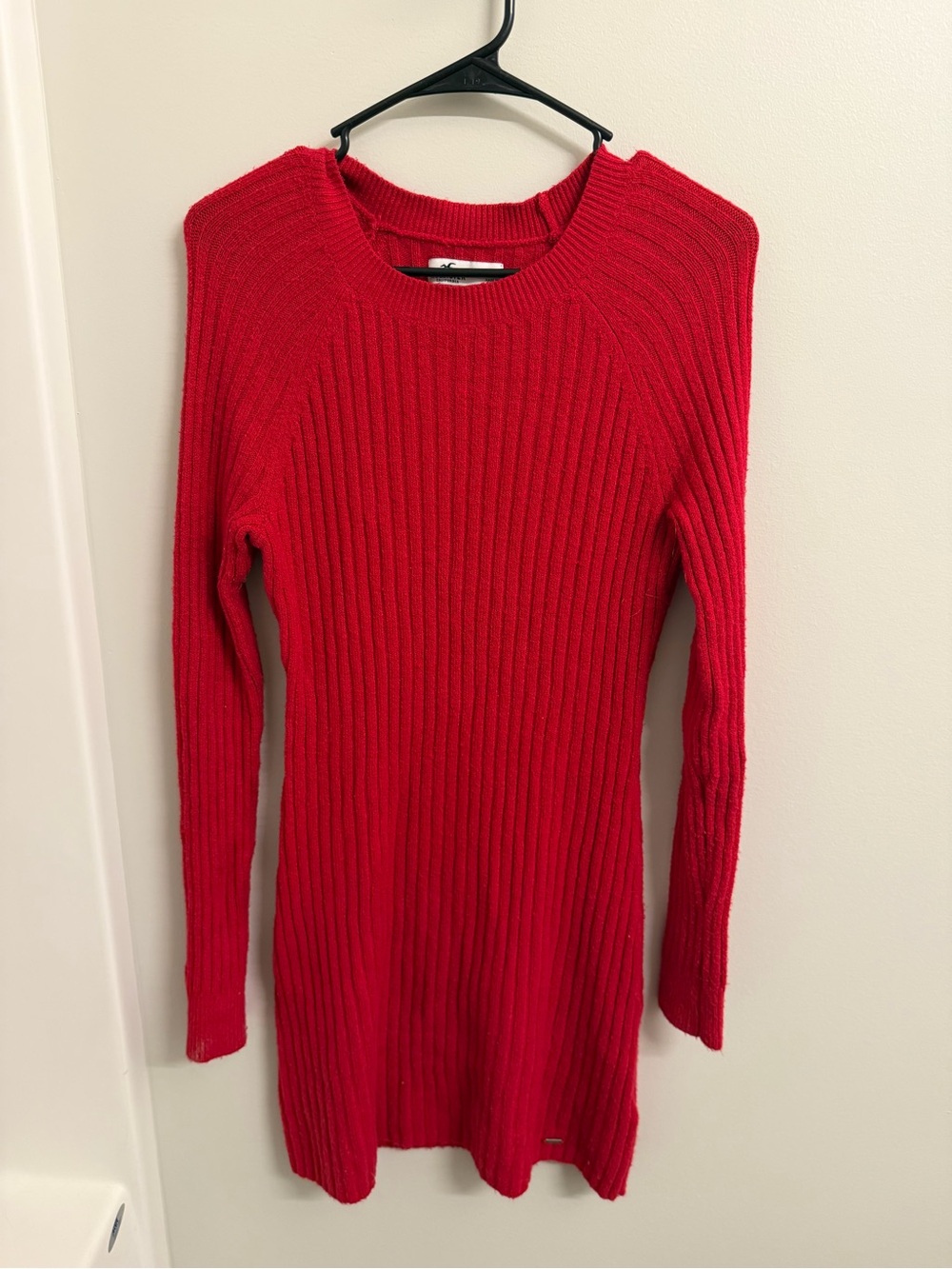 Red Ribbed Long-Sleeve Sweater Dress - Hollister - Size Medium